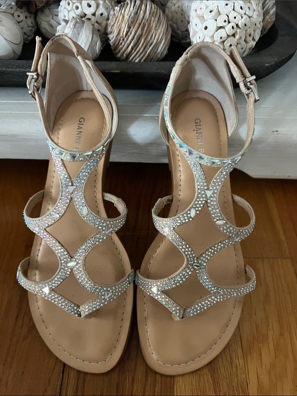 Gianni Bini Beige Jeweled Strappy Sandals